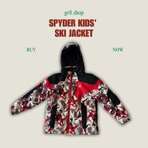 Spyder Kids Ski Jacket Size 7 Red/Black/Gray Camouflage Hooded Insulated Waterpr